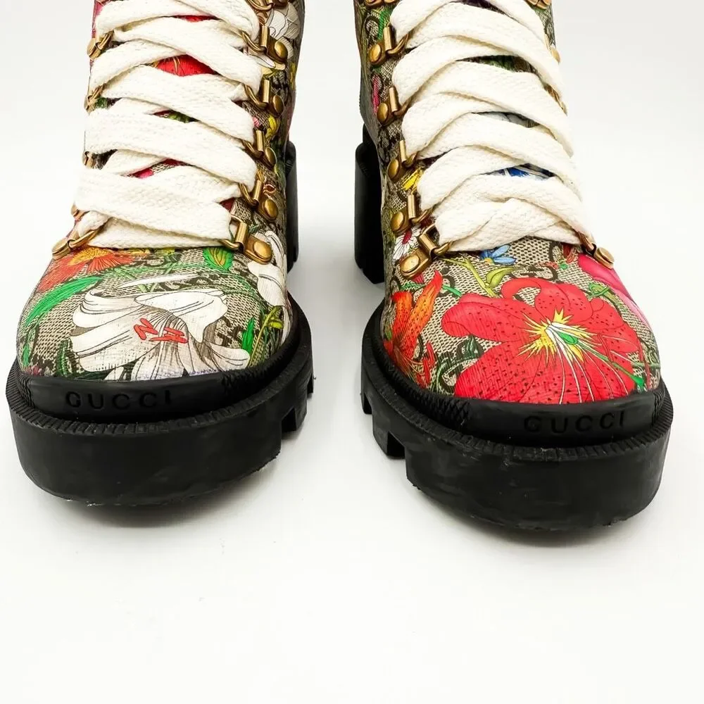 Gucci GG Monogram Supreme Floral Lace Up Combat Boot EU 39 US 9 - Picture 3 of 12